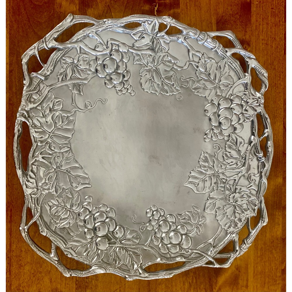 Arthur Court Grape Design Aluminum Serving Tray Dish Platter Copyright 1999